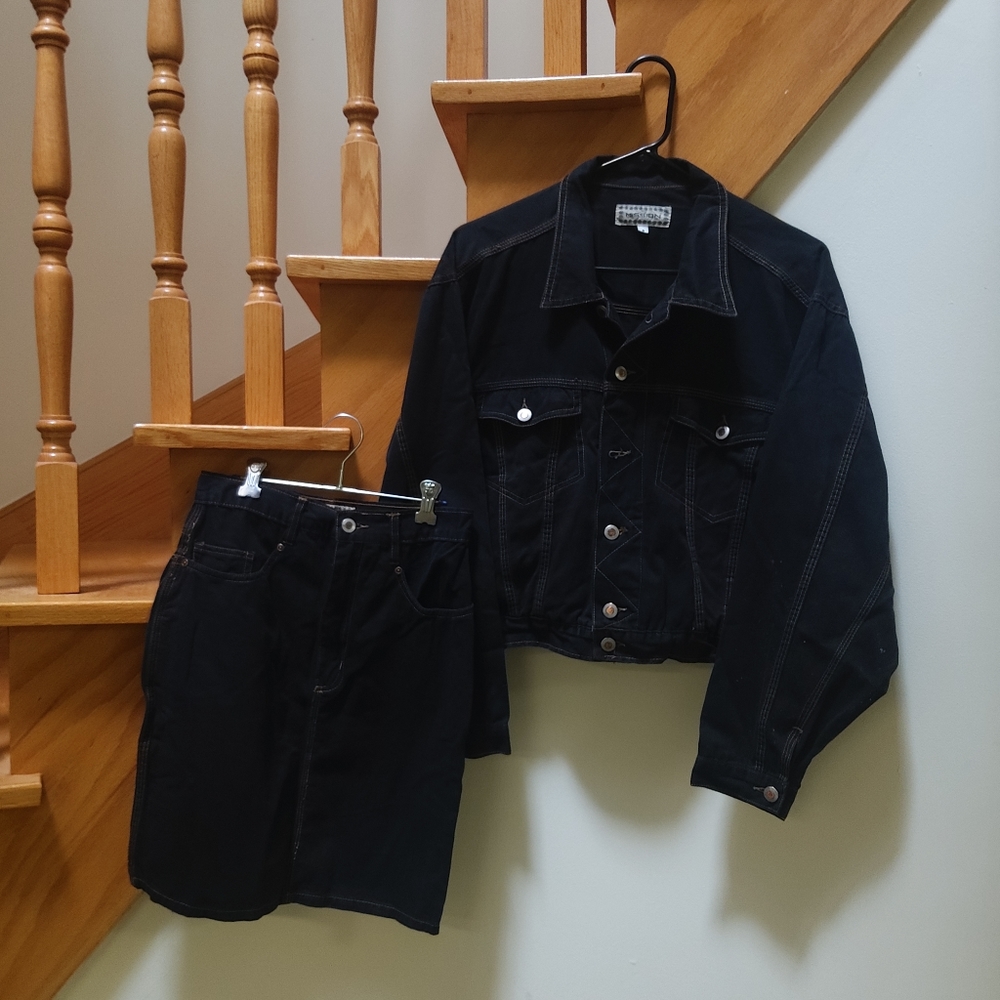 Mission black cotton jacket and skirt set